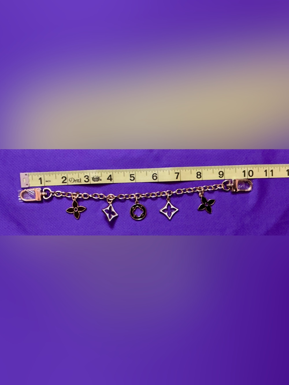 Gold Tone Clover Charm Chain Bracelet with Black Accents - Women Jewelry - Picture 3 of 3